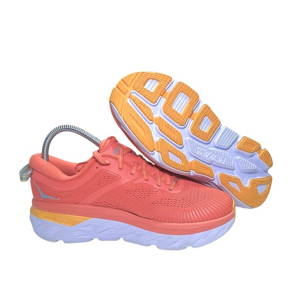 NEW HOKA ONE ONE Womens Bondi 7 Mesh Camellia Coastal Trainers 7 - Picture 4 of 9